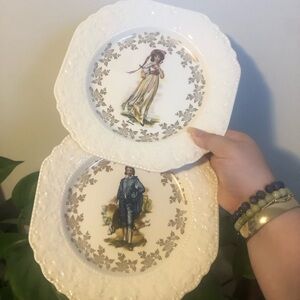 Elegant White Decorative Pinky & Blue Boy Plates Set